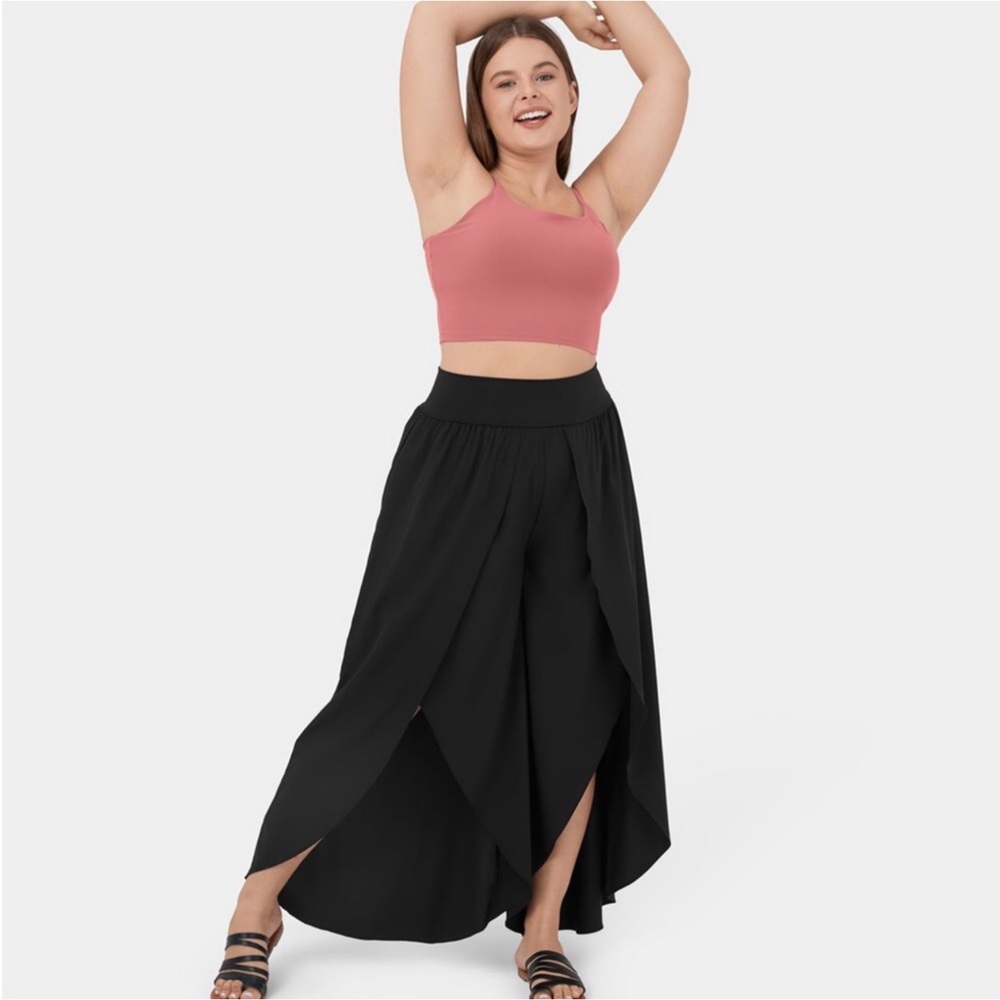 Halara Breezeful™ HW Palazzo Flowy Split Wide Leg Casual Pants Black L Nwt - Picture 7 of 11